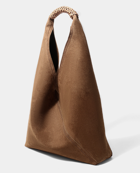 suede triangle hobo bag with braided handle – AURELIA