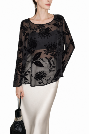 sheer floral chiffon blouse with relaxed silhouette – ELOURA