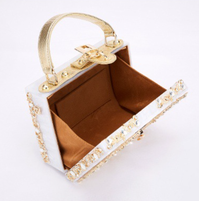 embroidered pearl-effect box bag with top handle – REGALIA