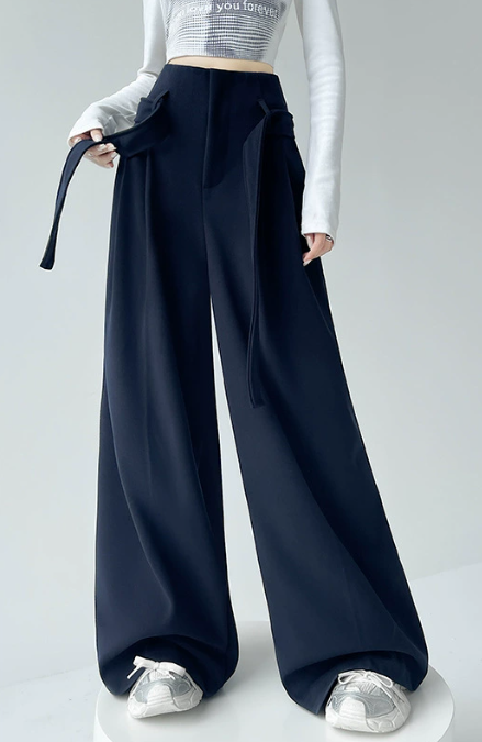 extra-wide pleated tailored trousers with wrap panels – SHADOW