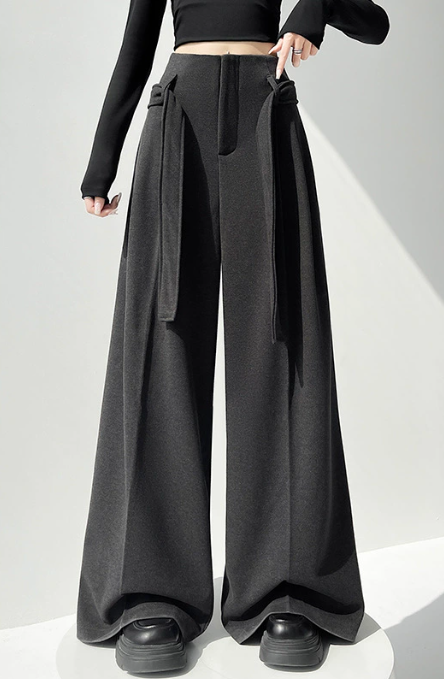 extra-wide pleated tailored trousers with wrap panels – SHADOW