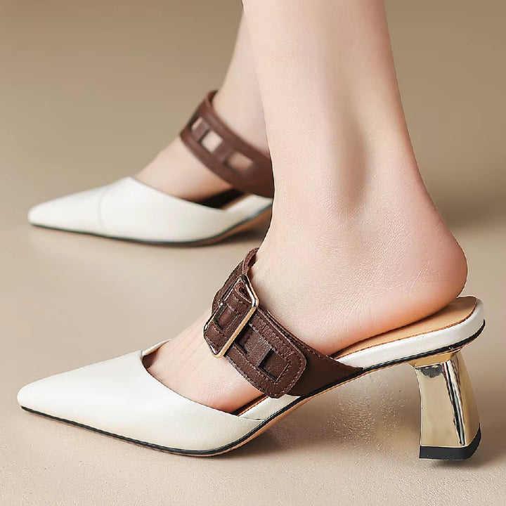 حذاء ميول مدبب بحزام بإبزيم وكعب سميك – نوفاكتو