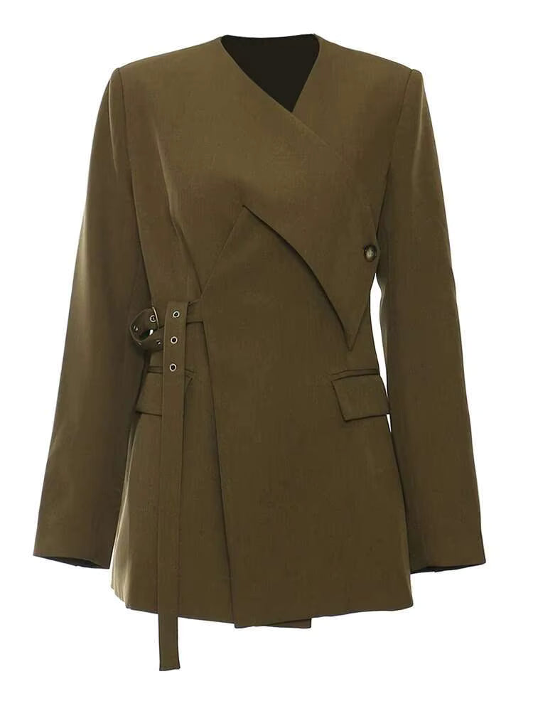 asymmetrical tailored blazer with buckle detail – LYRANRU
