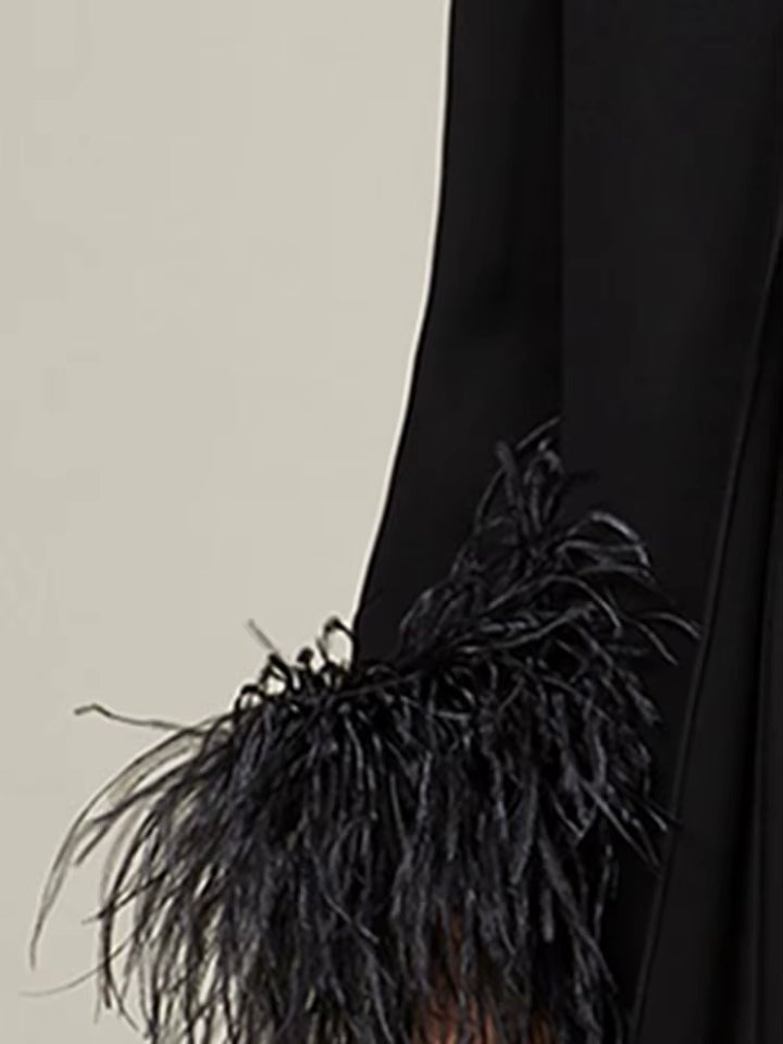 Geplooide top met uitlopende mouwen en maxi-rok set met tailleband – Rosiny 