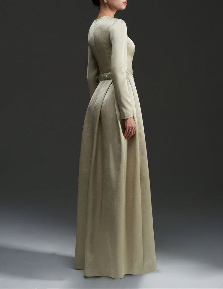 square-neck satin gown with embellished waist – SERENA