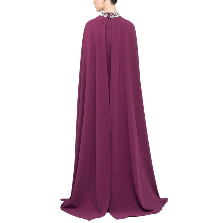 draped cape gown with embellished high neckline – FIORELLA