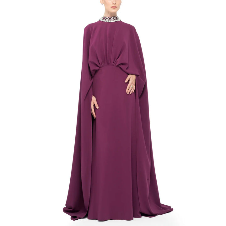 draped cape gown with embellished high neckline – FIORELLA