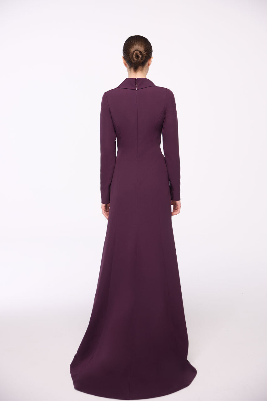 Wrap tuxedo-style long sleeve crepe gown – VIOLETTE