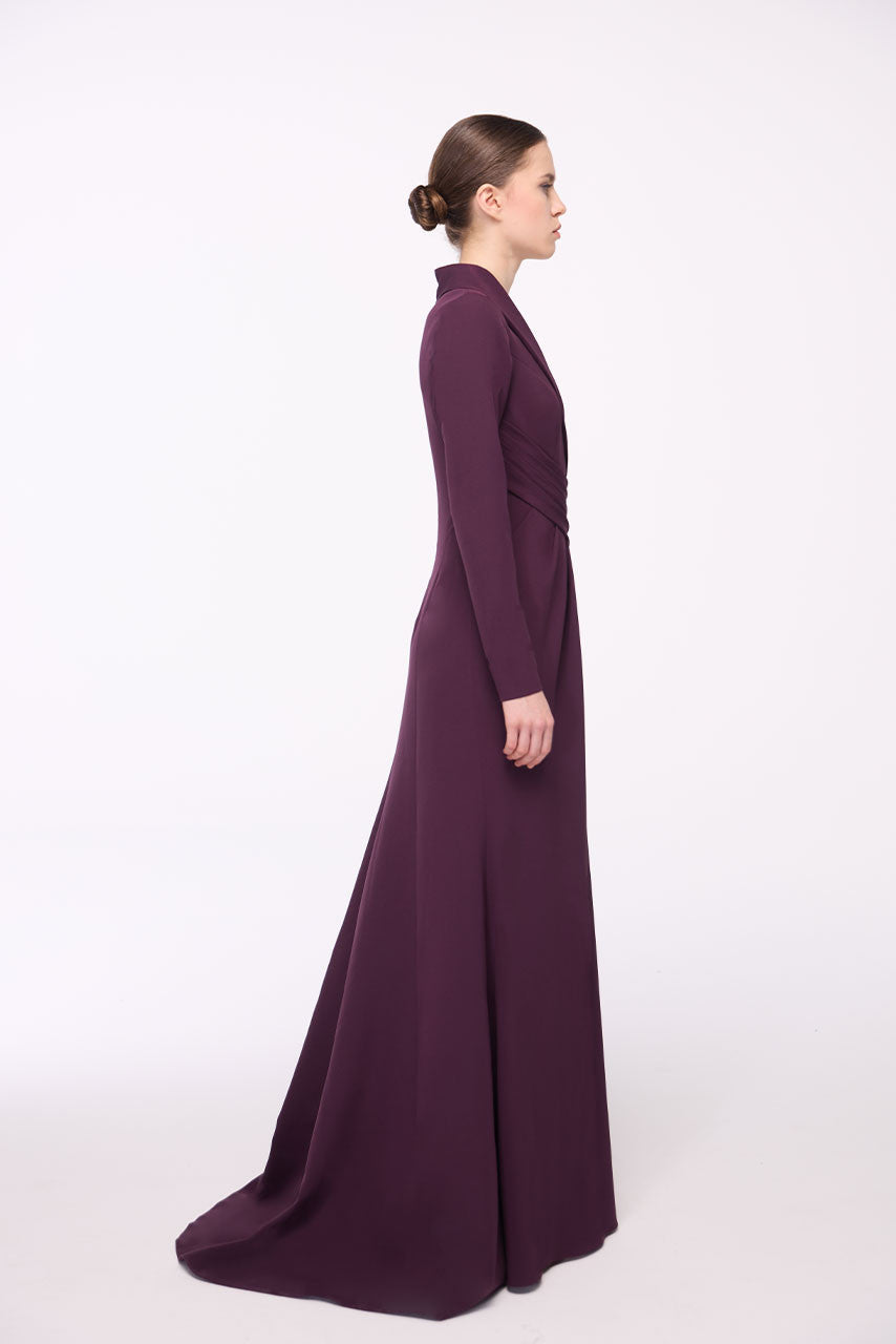 Wrap tuxedo-style long sleeve crepe gown – VIOLETTE