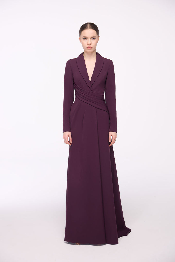 Wrap tuxedo-style long sleeve crepe gown – VIOLETTE