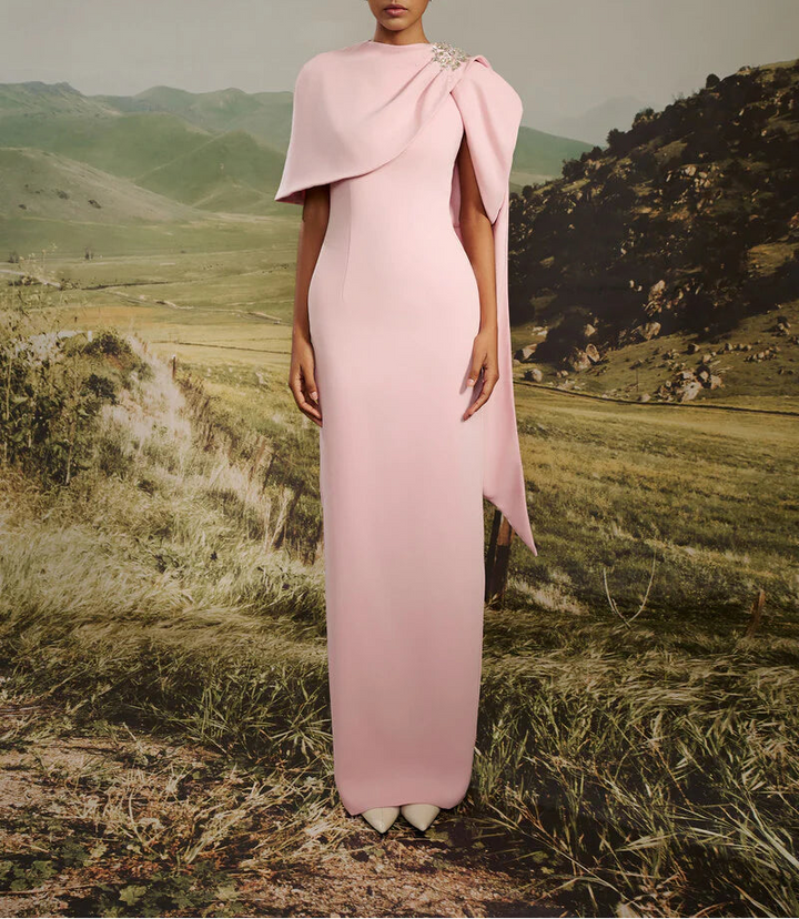 asymmetric cape gown with crystal brooch – CELINE