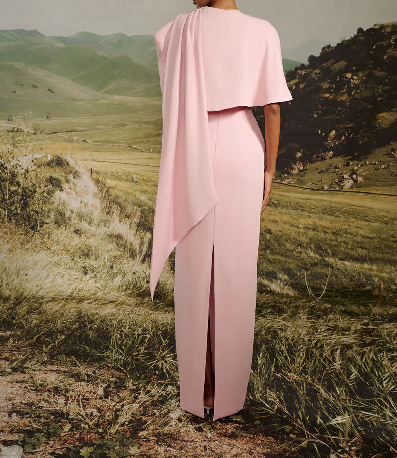 asymmetric cape gown with crystal brooch – CELINE