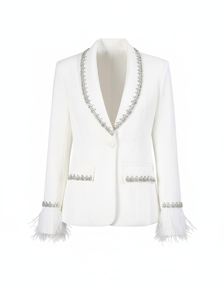 بليزر مُفصّل بحواف من الكريستال وأساور من الريش - سيليستيدو