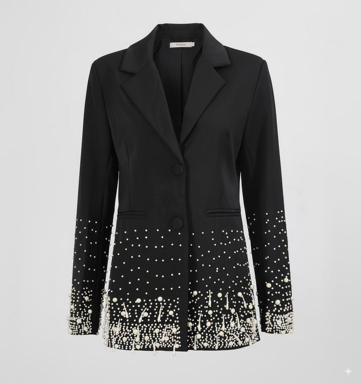 tailored blazer with pearl-embellished hem – NOVASDUR