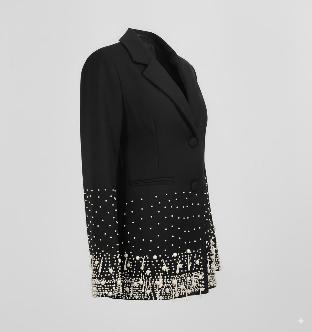 tailored blazer with pearl-embellished hem – NOVASDUR
