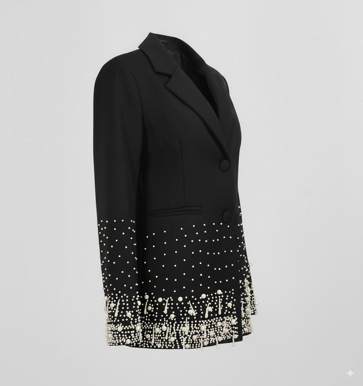tailored blazer with pearl-embellished hem – NOVASDUR