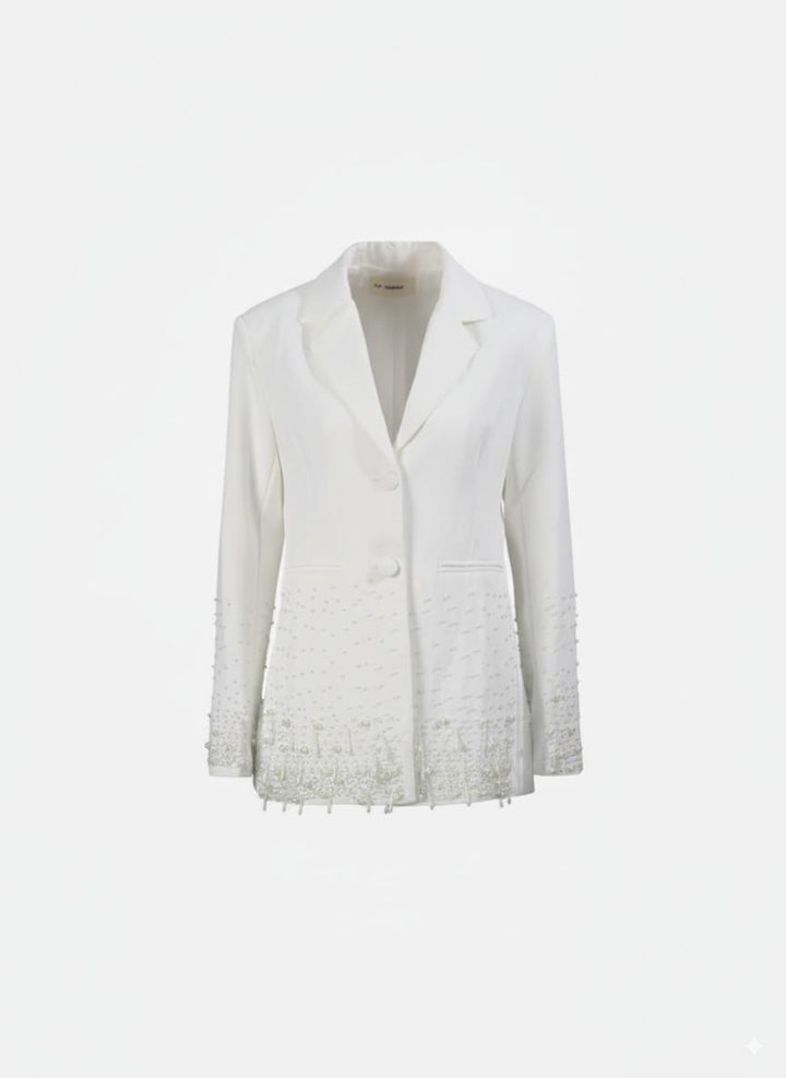 tailored blazer with pearl-embellished hem – NOVASDUR
