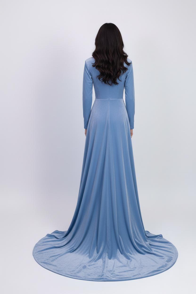 long-sleeve gown with embellished bodice and flowing cape – AURORAZIA