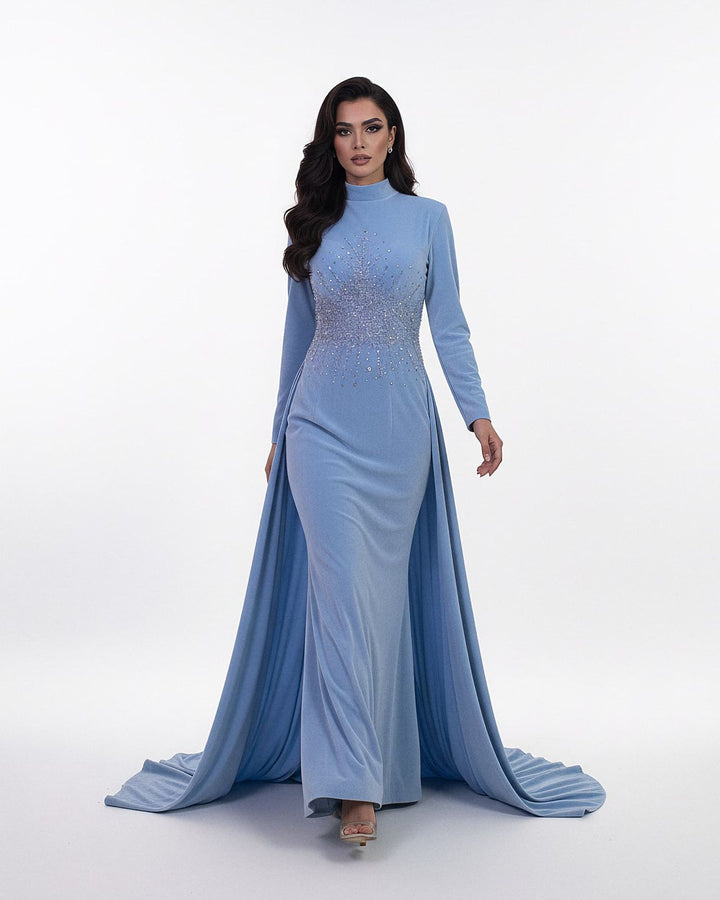 long-sleeve embellished gown with flowing cape – SELENECI