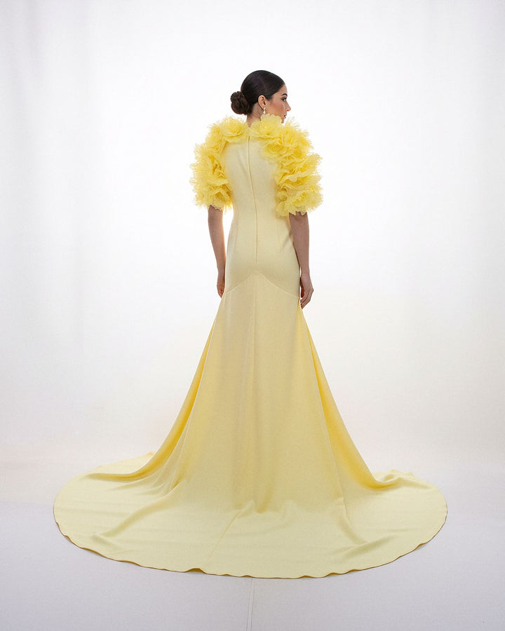 sleeveless gown with voluminous tulle shoulder cape – AURELIAZI