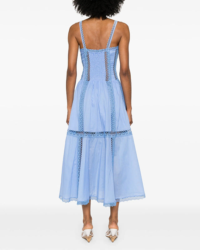 sleeveless lace-trimmed midi dress with corset bodice – NORIZA