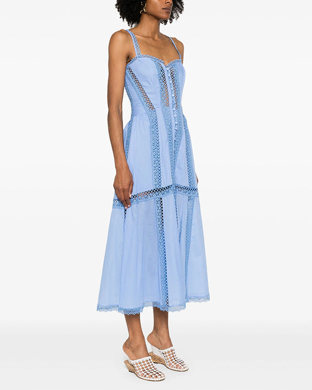 sleeveless lace-trimmed midi dress with corset bodice – NORIZA