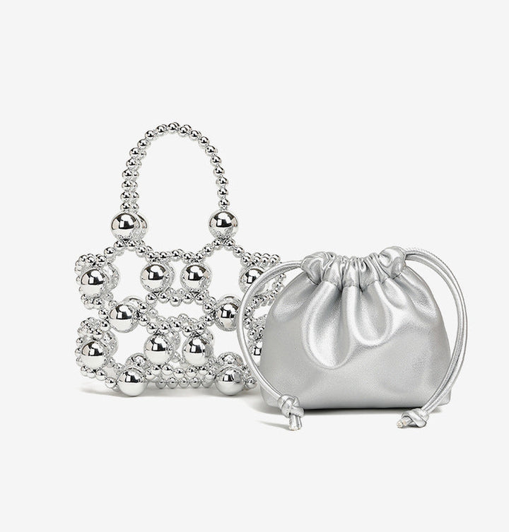 geweven rieten draagtas met dubbele leren handvatten – LÉONIE 