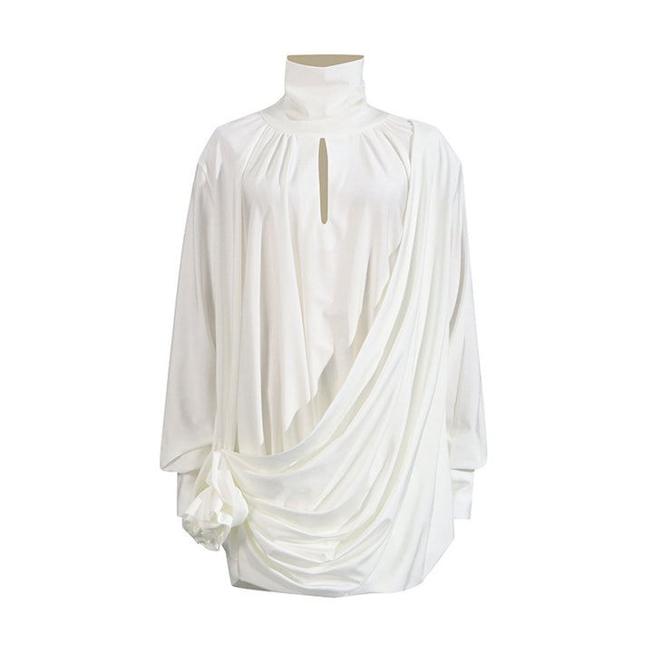 فستان قصير منسدل برقبة عالية وتفاصيل زهور – أورالجي