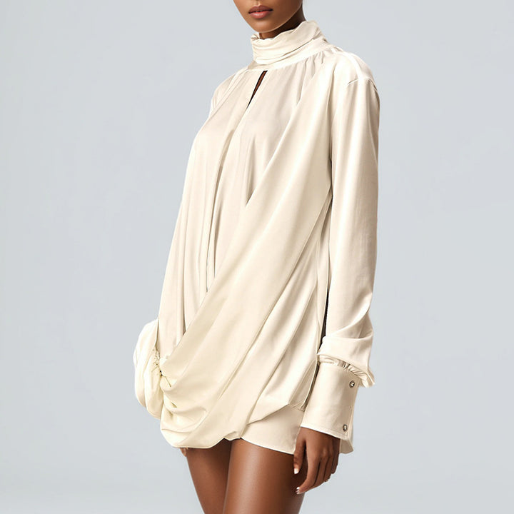 فستان قصير منسدل برقبة عالية وتفاصيل زهور – أورالجي