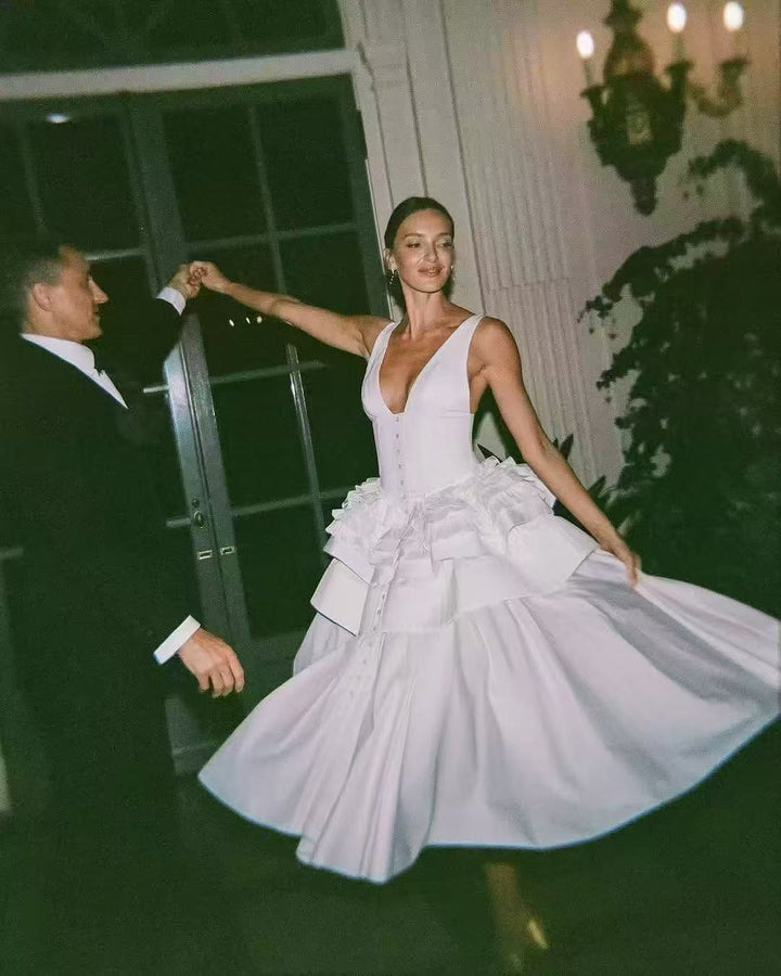 Geplooide top met uitlopende mouwen en maxi-rok set met tailleband – Rosiny 