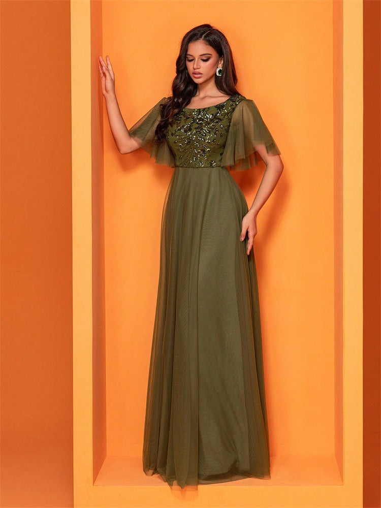 embroidered tulle gown with flutter sleeves – VELINE