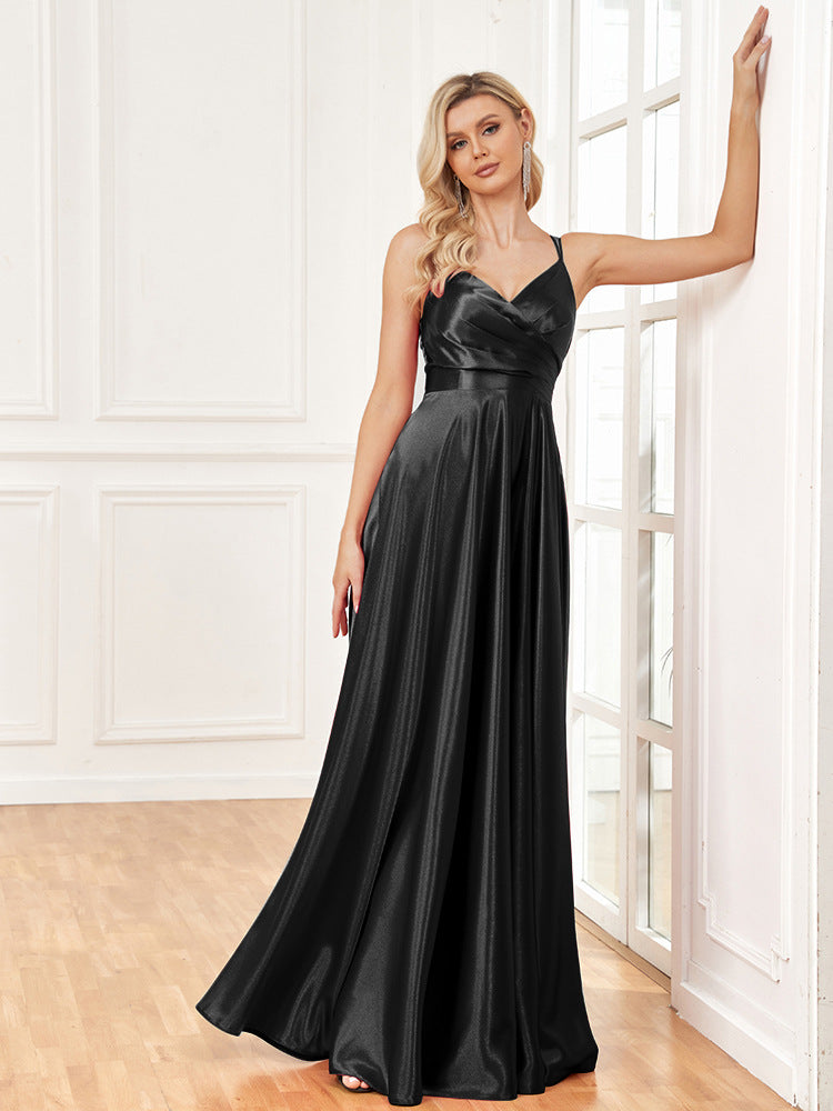spaghetti-strap gown with front slit – AURELINVA