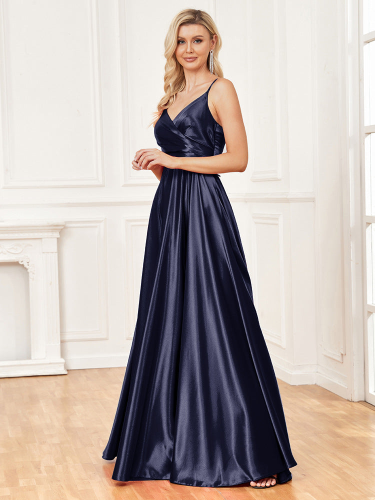 spaghetti-strap gown with front slit – AURELINVA