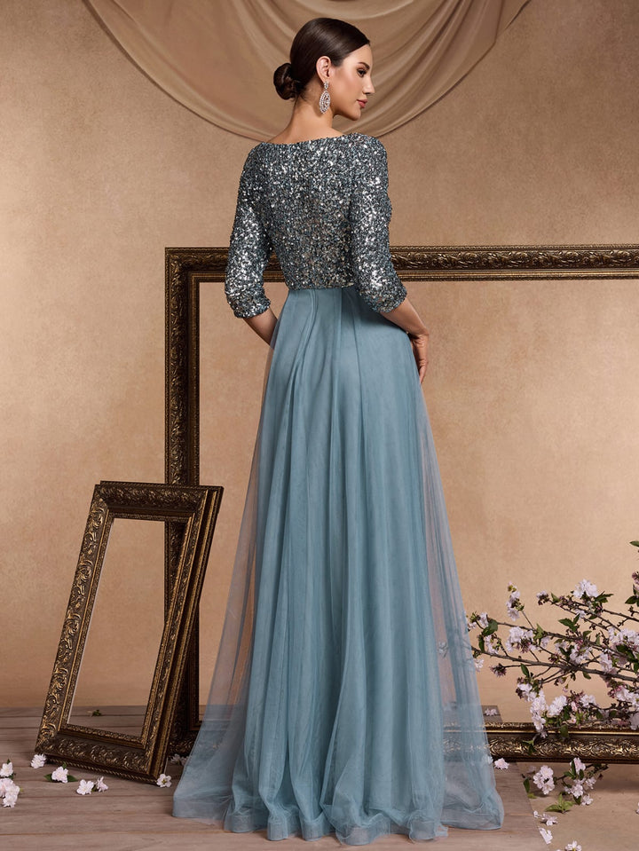 Plissiertes Oberteil mit ausgestellten Ärmeln und Maxirock-Set mit Taillengürtel – Rosiny 