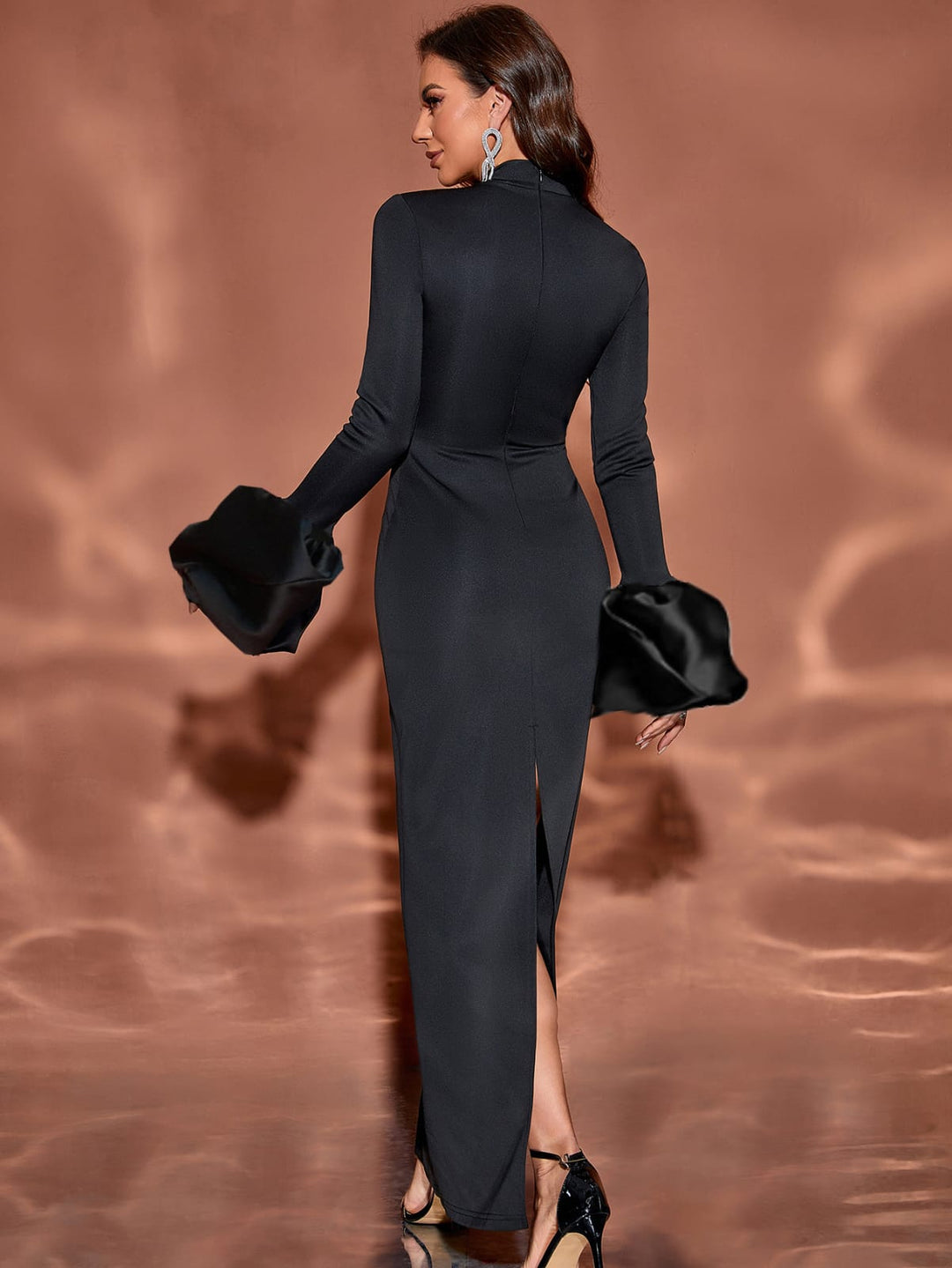 Geplooide top met uitlopende mouwen en maxi-rok set met tailleband – Rosiny 