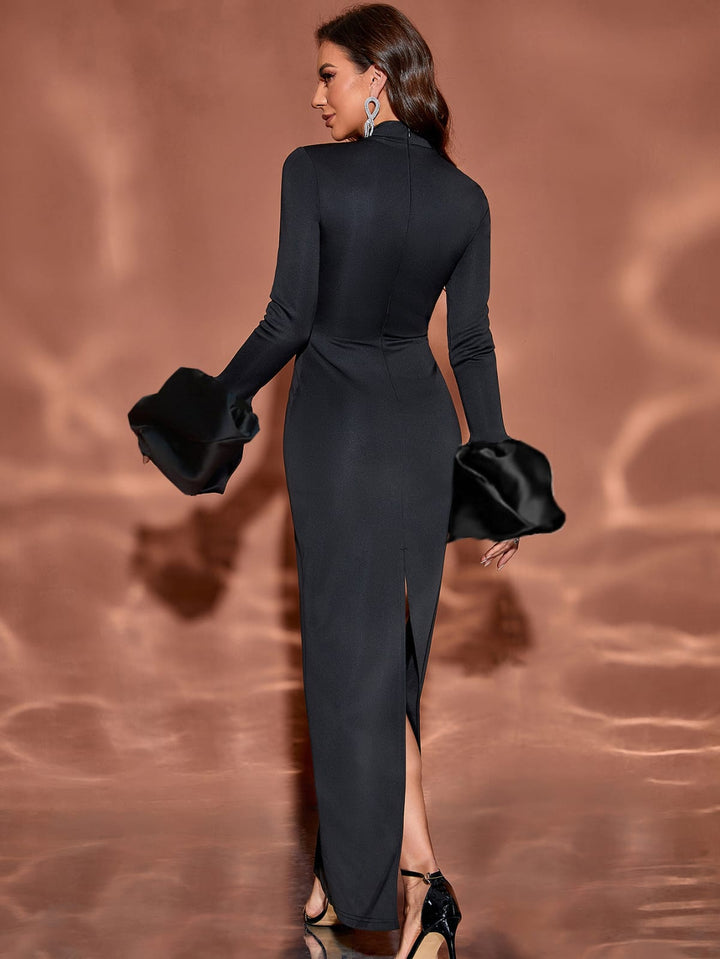 Geplooide top met uitlopende mouwen en maxi-rok set met tailleband – Rosiny 