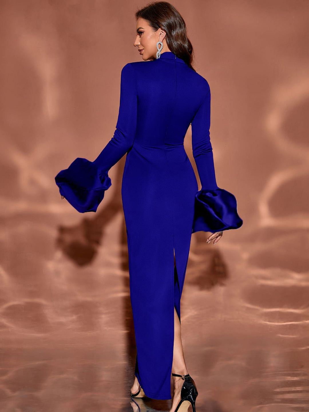 Geplooide top met uitlopende mouwen en maxi-rok set met tailleband – Rosiny 