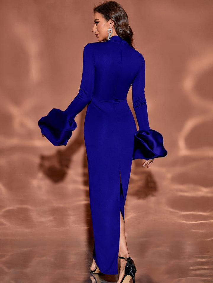 Geplooide top met uitlopende mouwen en maxi-rok set met tailleband – Rosiny 