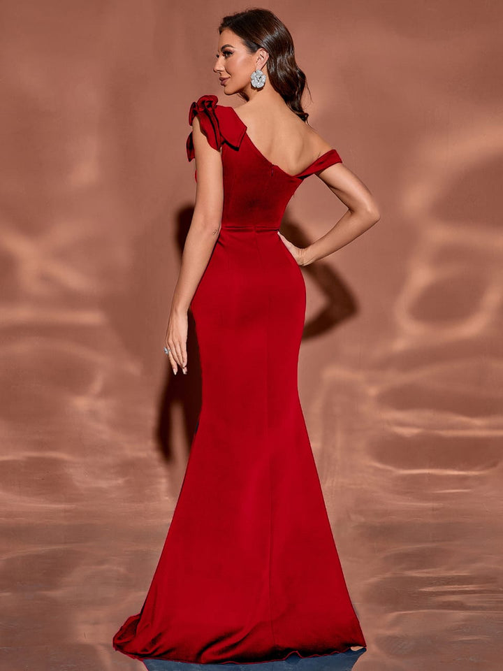 off-shoulder mermaid gown with ruffled detail – BOIRU