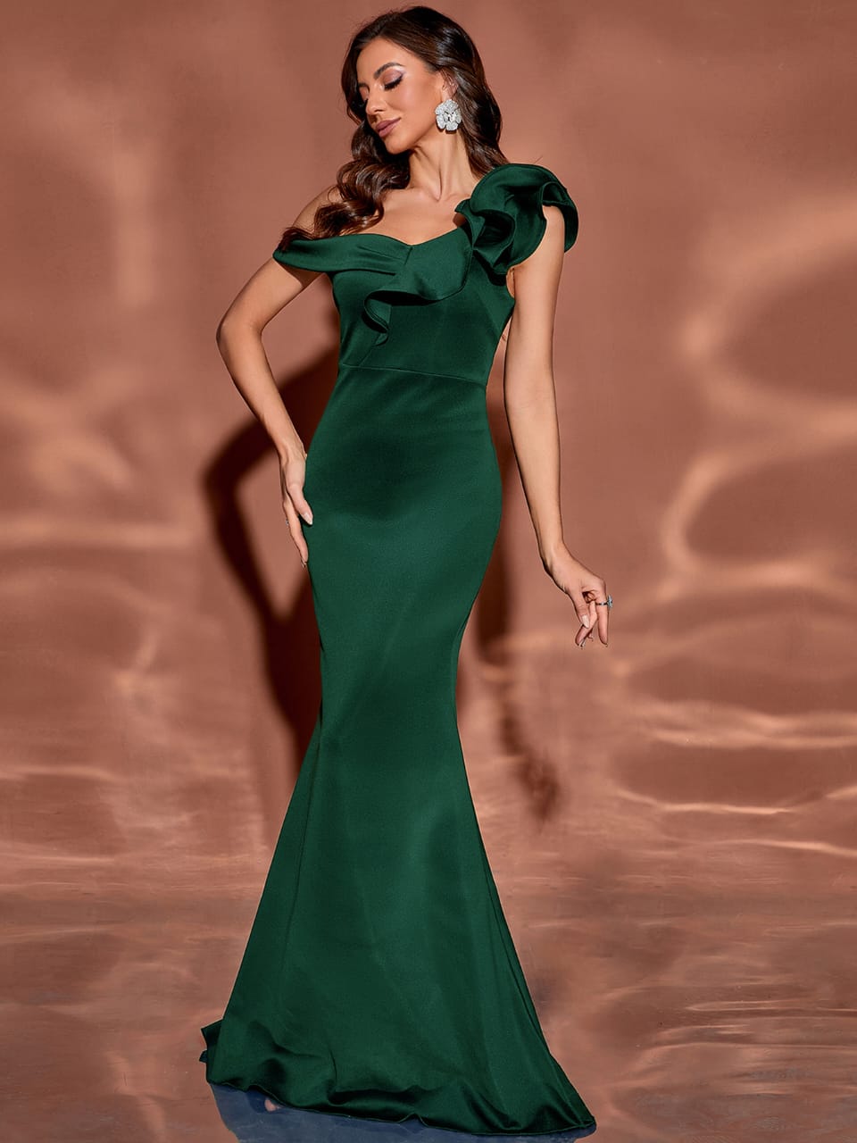 off-shoulder mermaid gown with ruffled detail – BOIRU