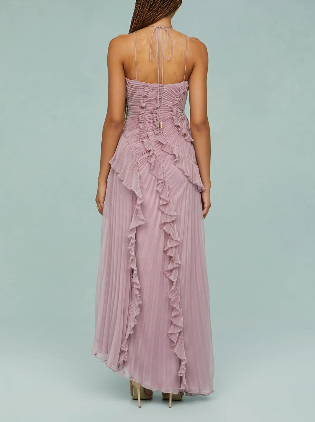 Geplooide top met uitlopende mouwen en maxi-rok set met tailleband – Rosiny 