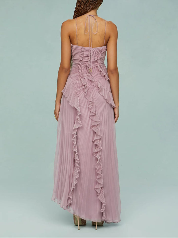 Geplooide top met uitlopende mouwen en maxi-rok set met tailleband – Rosiny 