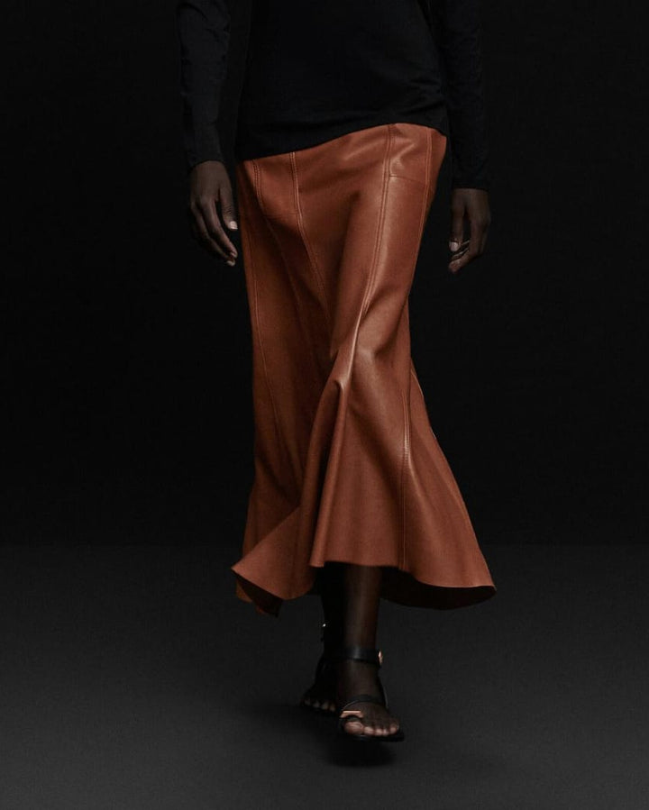 high-waist faux leather flared skirt – BIERNA