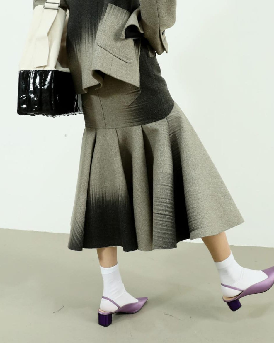 gradient flared denim skirt with pleated hem – AURICLA