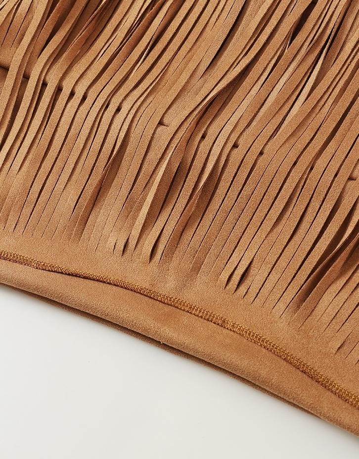 suede midi skirt with layered fringe – PAVALA