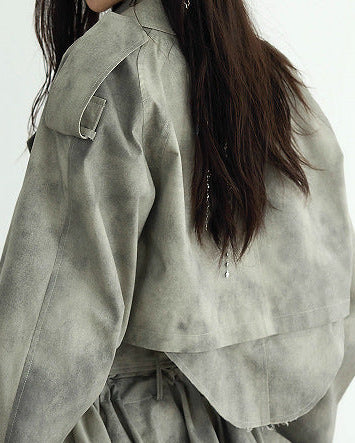 cropped suede jacket with wide lapel – NOLVA