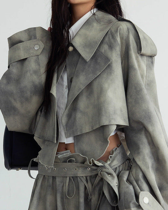 cropped suede jacket with wide lapel – NOLVA