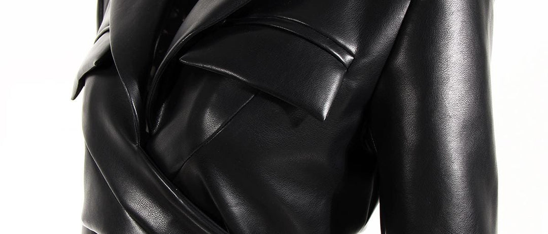 cropped faux leather jacket with wrap belt – RALEN