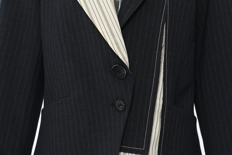 pinstripe blazer with asymmetric contrast panels – POLVA