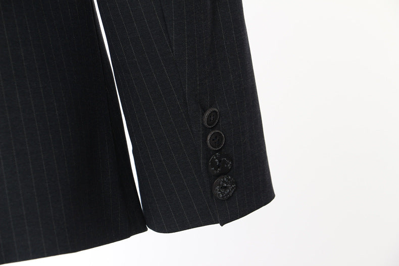 pinstripe blazer with asymmetric contrast panels – POLVA